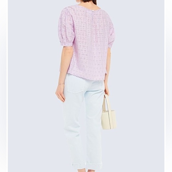 Velvet by Graham & Spencer Puff Slv Lavender Cottagecore Eyelet Blouse Sz Large - Picture 3 of 9